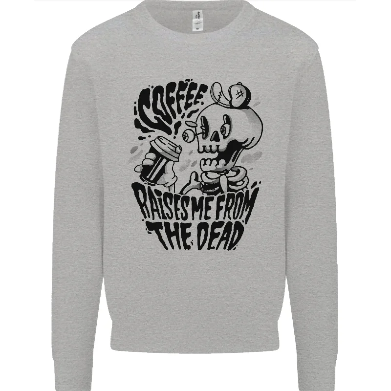 Coffee Raises Me from the Dead Skull Mens Sweatshirt Jumper Hoodie with Raw Hem Edgy Unfinished