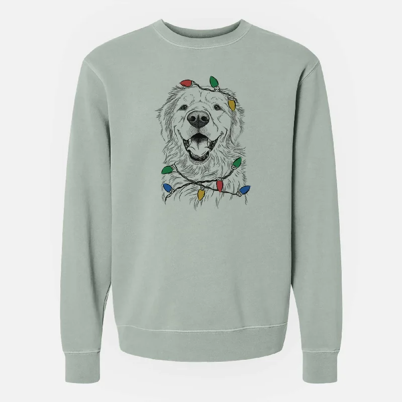 Christmas Lights Roger the Golden Retriever - Unisex Pigment Dyed Crew Sweatshirt Hoodie with Cuffed Sleeves Snug Secure