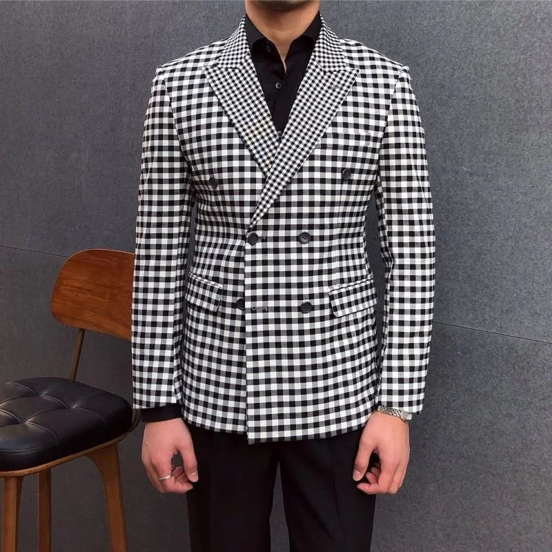 Men Blazer - Checked Black-White Blazer Women's Pencil Blazer