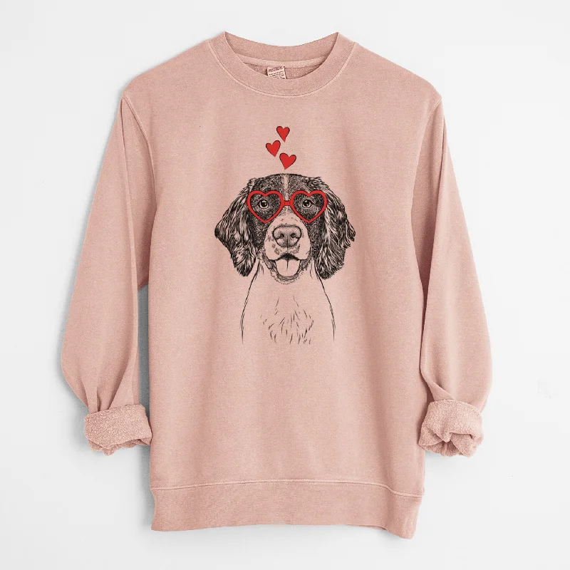 Valentine Ever the English Springer Spaniel - Unisex Pigment Dyed Crew Sweatshirt Hoodie with Illustration Artistic Creative