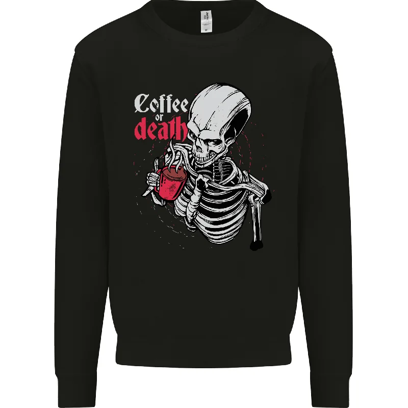 Coffee or Death Skull Mens Sweatshirt Jumper Hoodie with Tie-Dye Psychedelic Retro