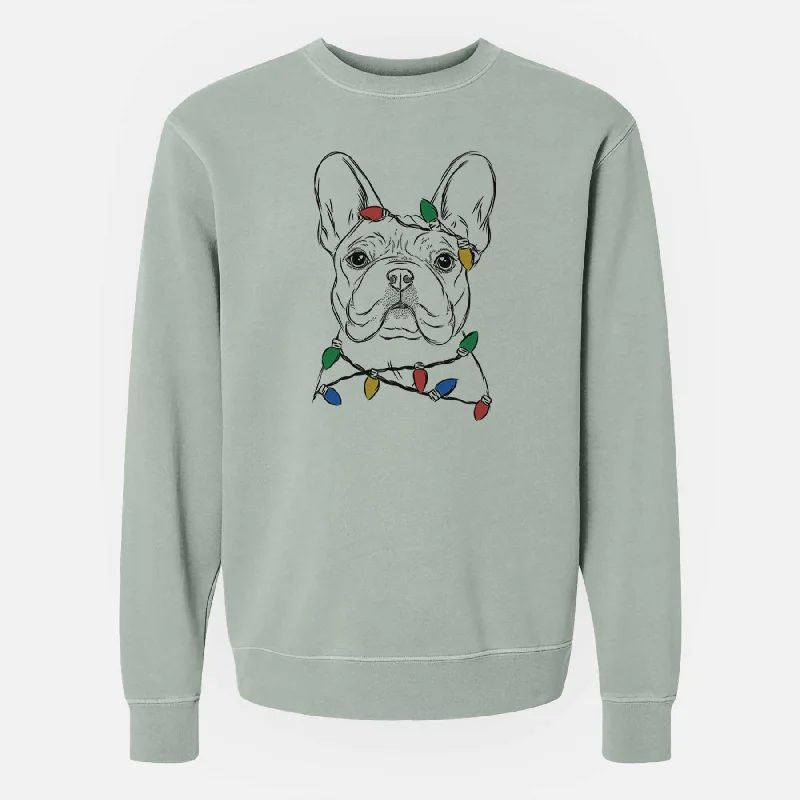 Christmas Lights Franco the French Bulldog - Unisex Pigment Dyed Crew Sweatshirt Hoodie with Full-Zip Functional Layering