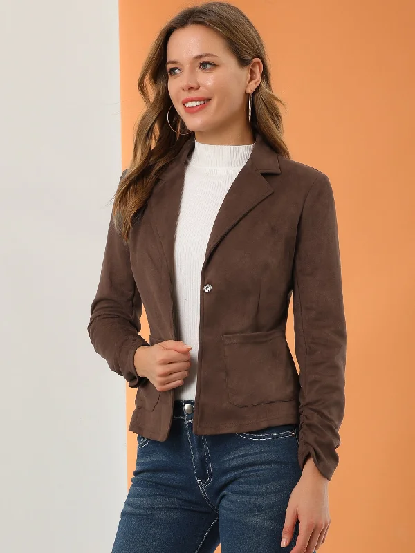 Long Sleeve Casual Open Front Drawstring Faux Suede Blazer Women's Luxurious Suit