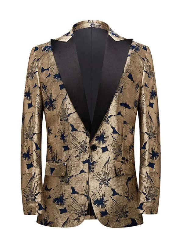 Men Blazer - Gold Pattern Tuxedo Blazer Women's Luxurious Jacket