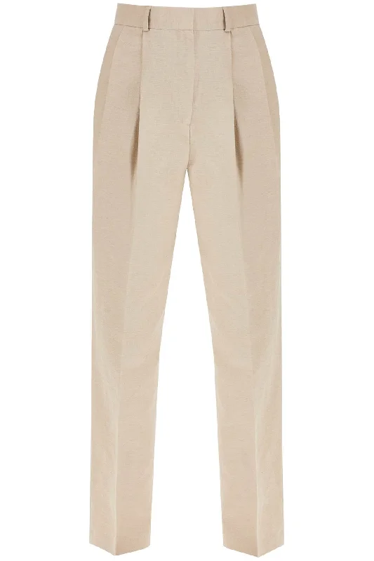 tailored linen blend trousers for men 243 WRB847 FB0196 SAND Wide Leg Loose Fit Mid Waist