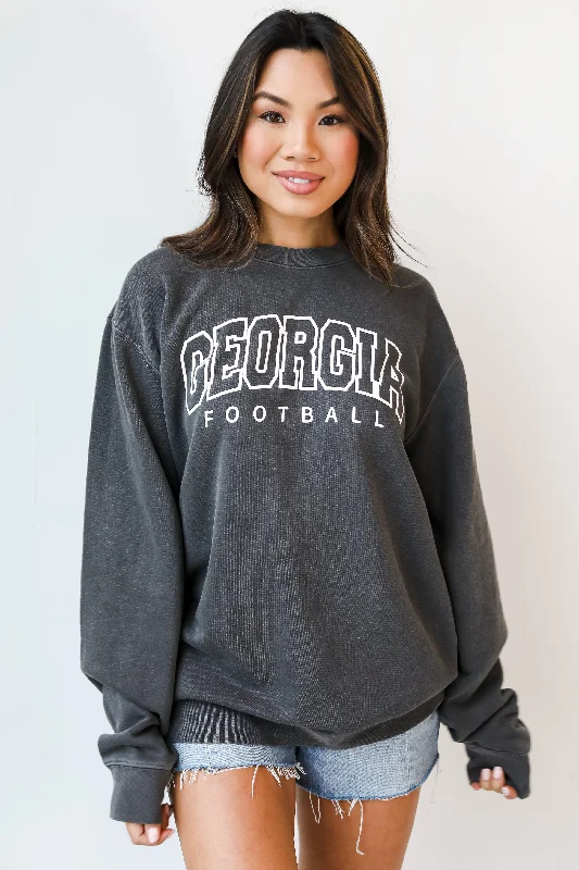 Black Georgia Football Block Letter Sweatshirt Hoodie with Hem Contrast Bold Stylish