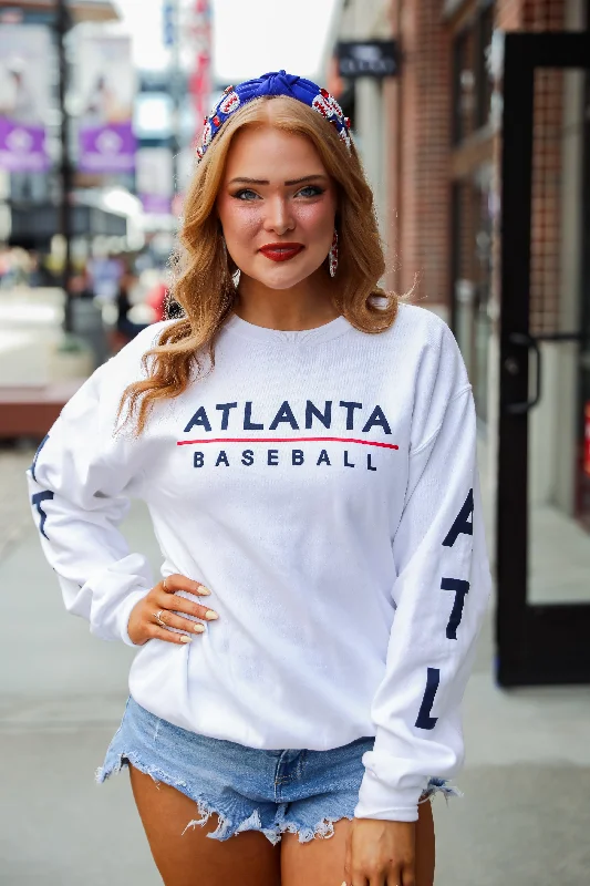 White Atlanta Baseball Sweatshirt Hoodie with Color Block Contrast Stylish