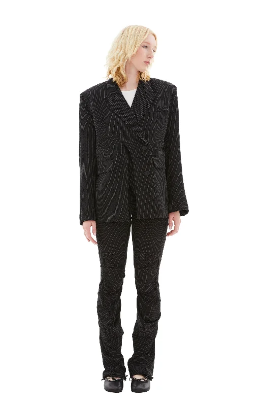 Signature Split Blazer (Black Pinstripe) Women's Stripe Blazer