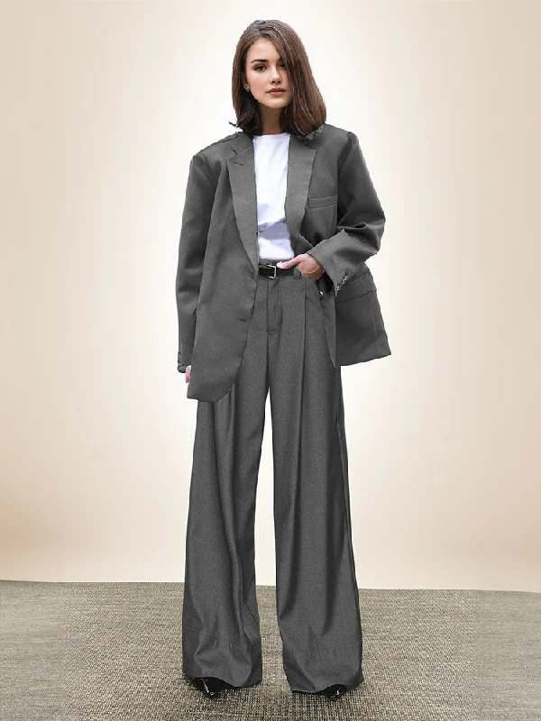 Modern Women Trendy Loose Wide Shoulder Suit Sets Wide Blazer Top + Comfortable Loose Dress Pant Women's Unique Blazer