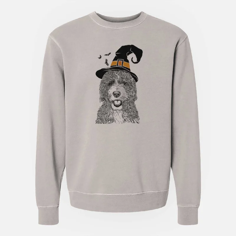 Witch Bash the Bernedoodle - Unisex Pigment Dyed Crew Sweatshirt Hoodie with Logo Branding Identity