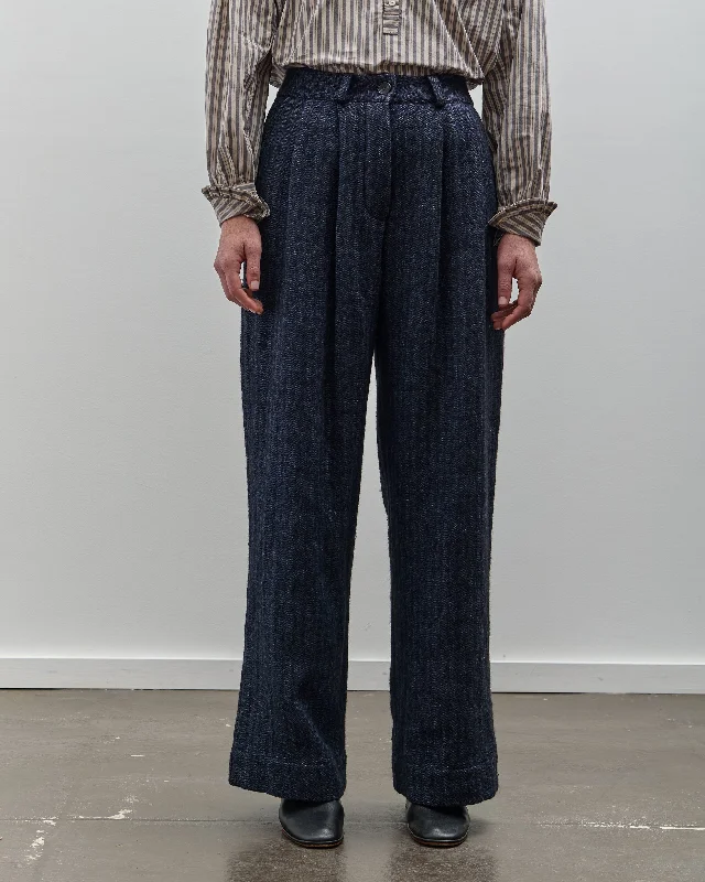 Cawley Linen Mara Trouser, Navy Herringbone Trousers Mesh Breathable