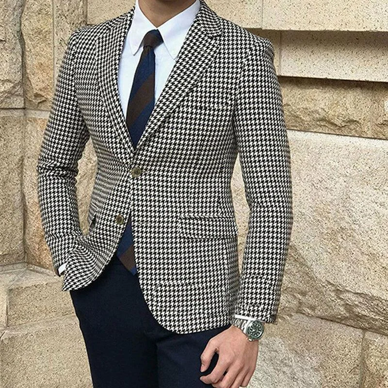 Men Blazer - Houndstooth Blazer Women's Professional Jacket