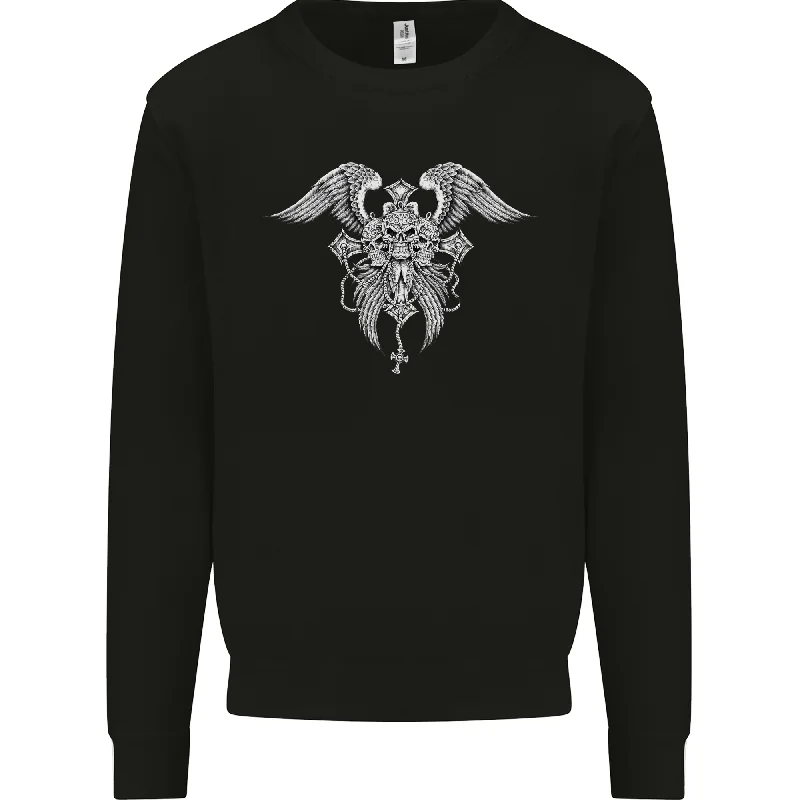 Cross Skull Wings Gothic Biker Heavy Metal Mens Sweatshirt Jumper Hooded Sweatshirt Casual Wear Street Style