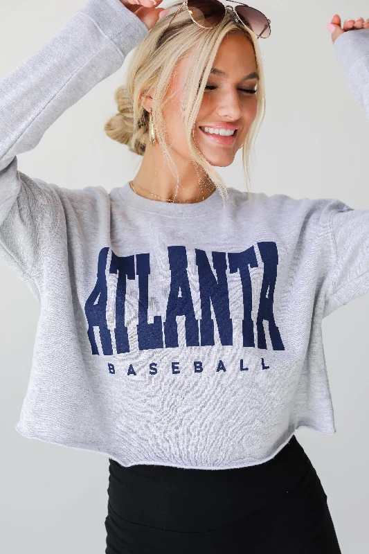 Heather Grey Atlanta Baseball Cropped Sweatshirt Hoodie with Tie-Dye Psychedelic Retro