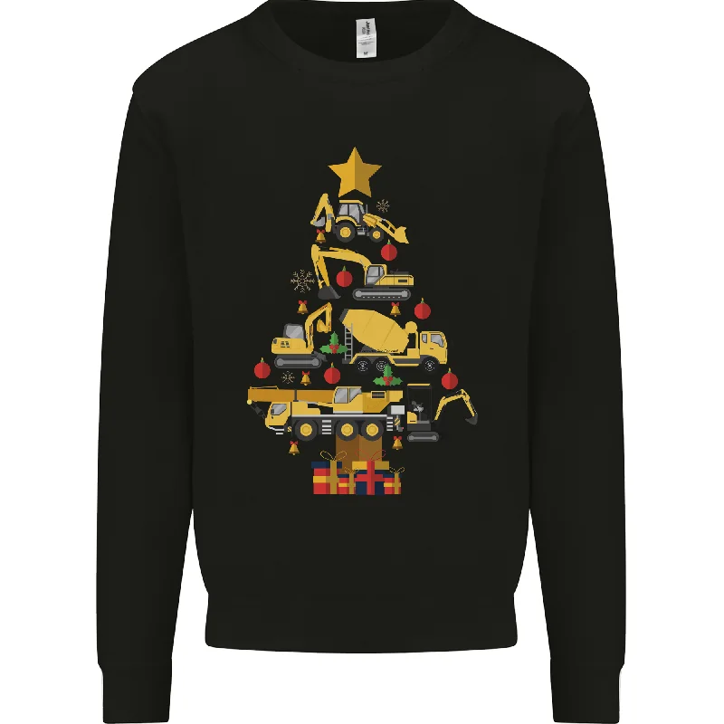 Construction Christmas Tree Digger Lorry Crane Mens Sweatshirt Jumper Hoodie with Illustration Artistic Creative