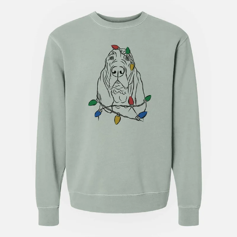 Christmas Lights Baron the Bloodhound - Unisex Pigment Dyed Crew Sweatshirt Hoodie with Full-Zip Functional Layering