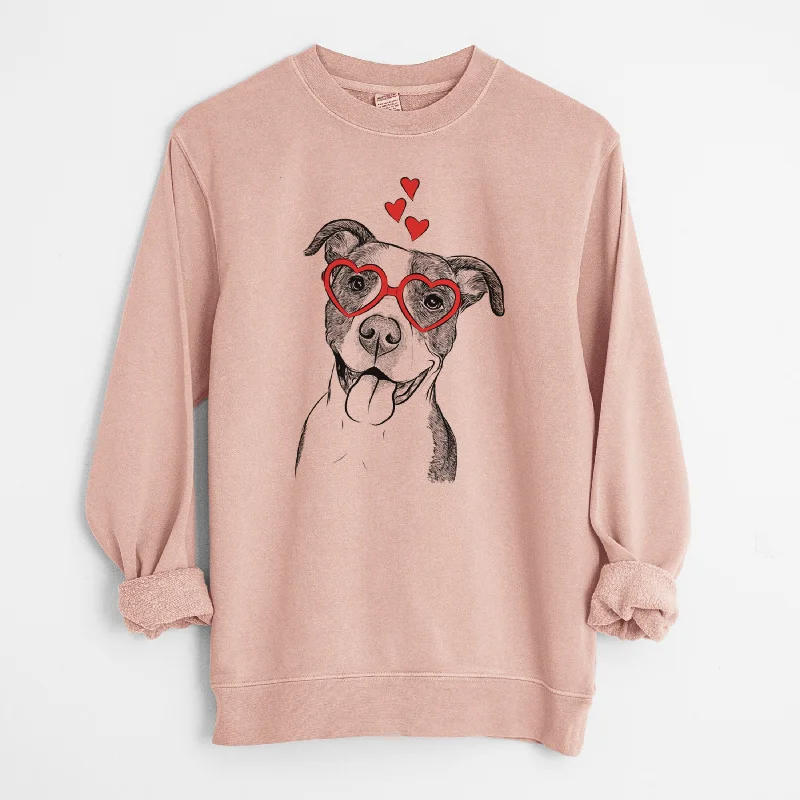 Valentine Jax the American Pitbull Terrier Mix - Unisex Pigment Dyed Crew Sweatshirt Hoodie with Hem Embroidery Detailed Premium