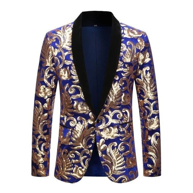 Men Blazer - Floral Sequin Party Blazer Women's Vintage Jacket