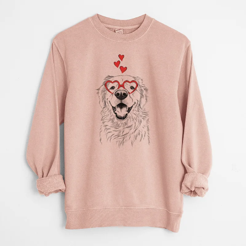 Valentine Roger the Golden Retriever - Unisex Pigment Dyed Crew Sweatshirt Hoodie with Batwing Sleeves Loose Dramatic