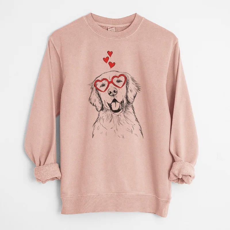 Valentine Wallace the Golden Retriever - Unisex Pigment Dyed Crew Sweatshirt Hoodie with Typography Text Message