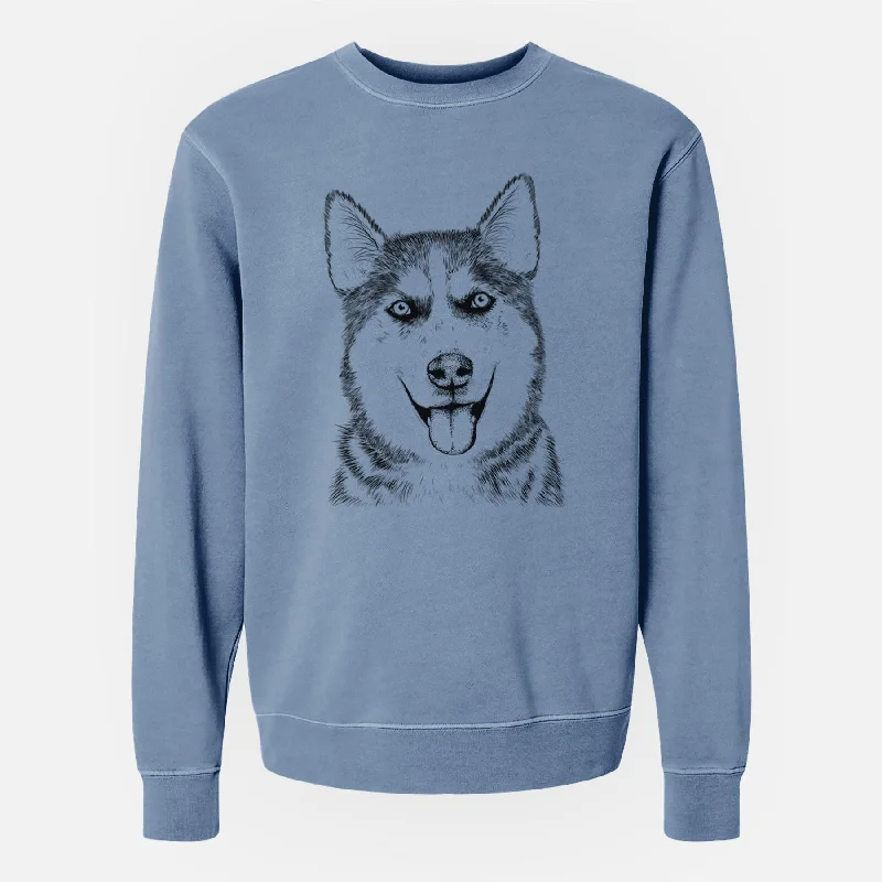 Bare Sesi the Siberian Husky - Unisex Pigment Dyed Crew Sweatshirt Hoodie with Metallic Shiny Futuristic