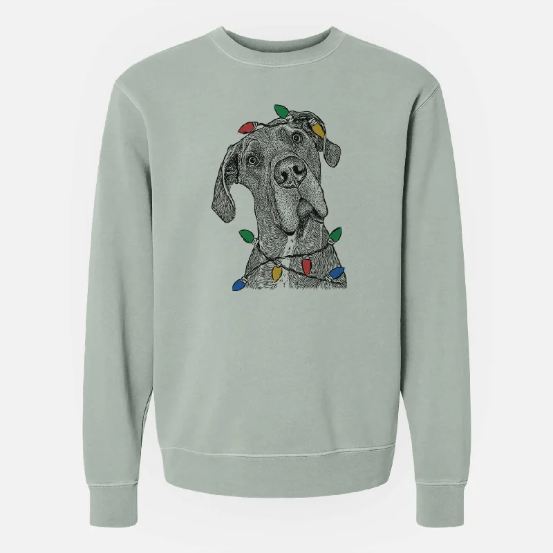 Christmas Lights River the Great Dane - Unisex Pigment Dyed Crew Sweatshirt Hoodie with Pastel Soft Subtle