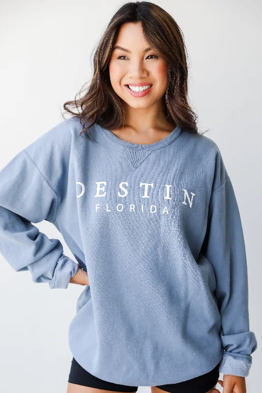 Blue Destin Florida Sweatshirt Hoodie with Metallic Shiny Futuristic