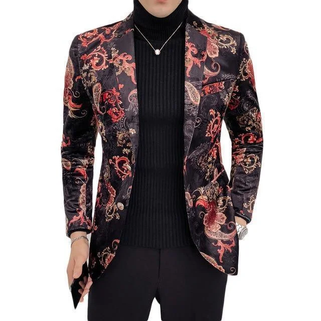 Men Blazer - Coral Print Blazer Women's Print Jacket