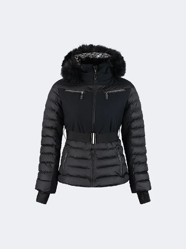 Oil And Gaz Comfortable Women Skiing Jacket Black/Gun Chenille Fabric Brocade Fabric Lace Fabric