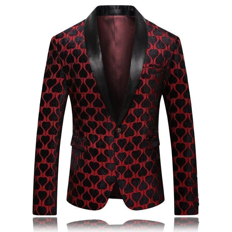 Men Blazer - Red Lapel Collar Tuxedo Blazer Women's Simple Blazer