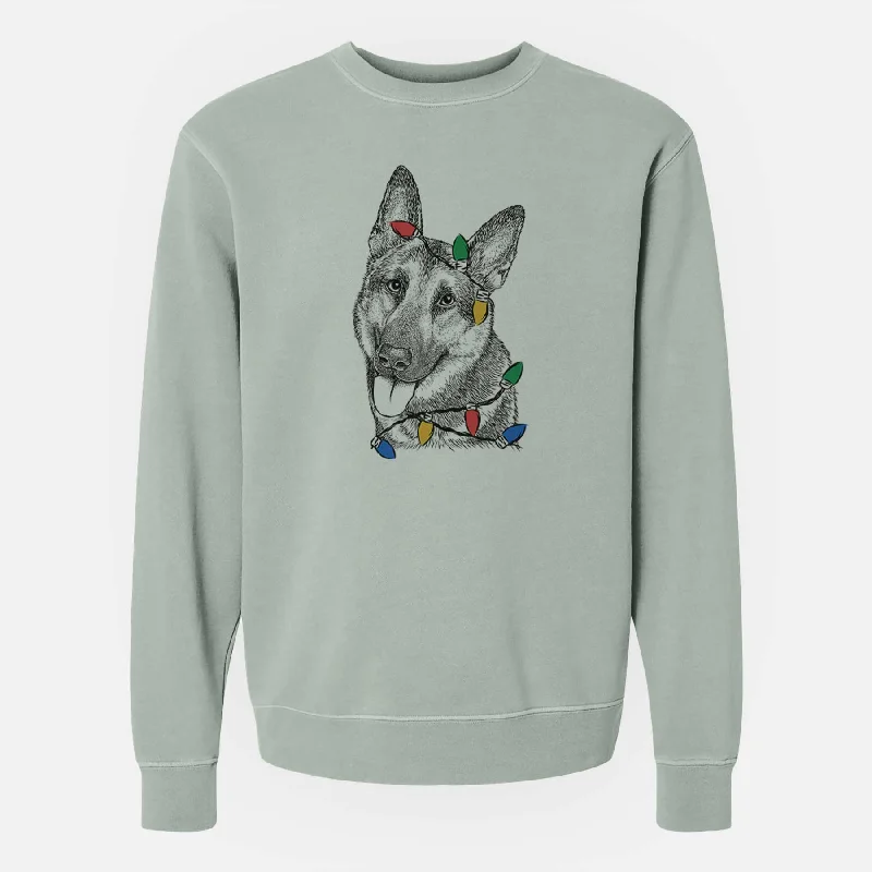 Christmas Lights Whitaker the German Shepherd - Unisex Pigment Dyed Crew Sweatshirt Hoodie with Pattern Geometric Abstract