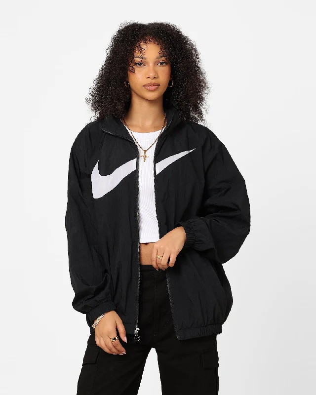 Nike Women's Sportswear Essential Woven Jacket Black/White Collared Jacket Crew Neck Jacket Turtle Neck Jacket