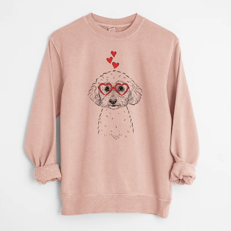 Valentine Stitch the Bichonpoo - Unisex Pigment Dyed Crew Sweatshirt Hoodie with Relaxed Fit Easy Casual