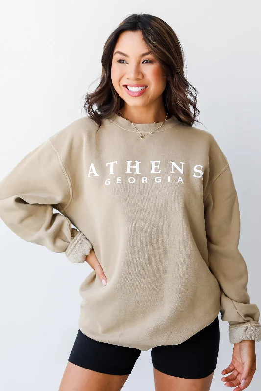 Tan Athens Georgia Sweatshirt Hoodie with Zipper Versatile Modern