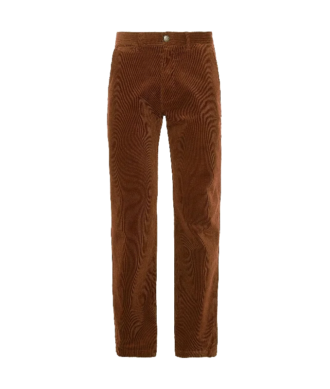 Stretch Cord Tailored Trousers - Brown Trousers Fleece Cozy