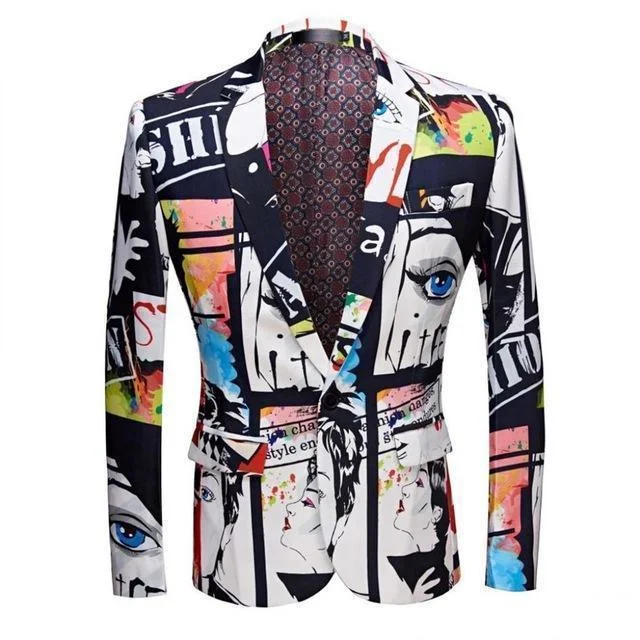 Men Blazer - Multicolor Face Print Blazer Women's Brand Blazer