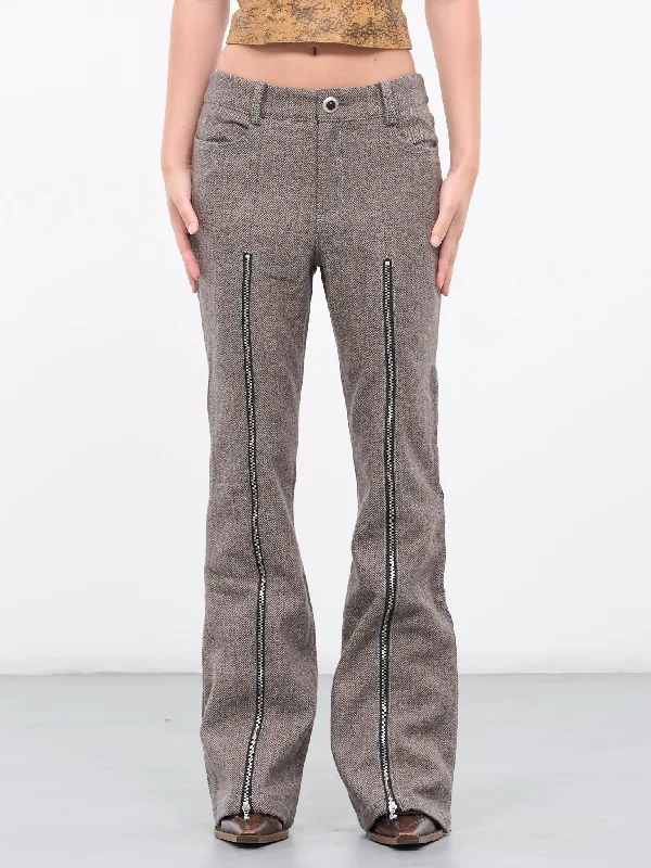 Aika Herringbone Zip-up Bell Trouser (APA657W-GREY) Wide Leg Loose Fit Mid Waist