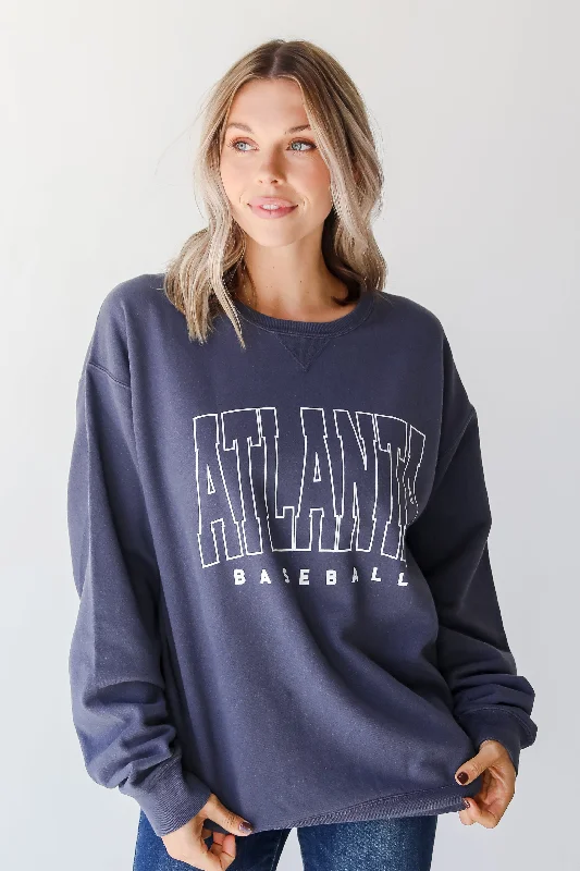 Denim Atlanta Baseball Sweatshirt Hoodie with Oversized Fit Loose Comfortable