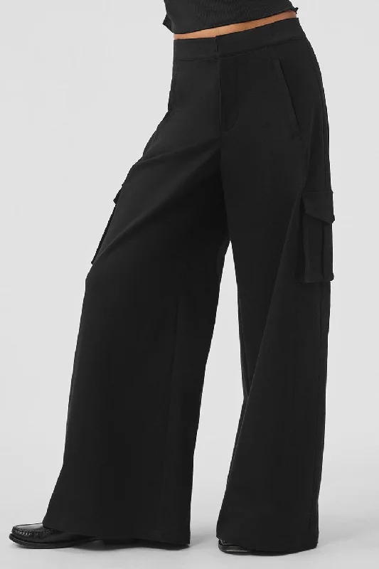 Show Off Cargo Wide Leg Trouser (Regular) - Black Trousers Gym Athletic