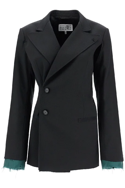 Layered Twill Blazer Women's Long Blazer