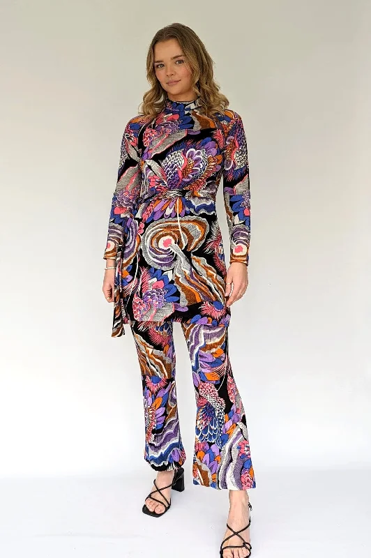 Vintage 70s Psychedelic Trouser Pant Suit with Tie Trousers fashionable chic