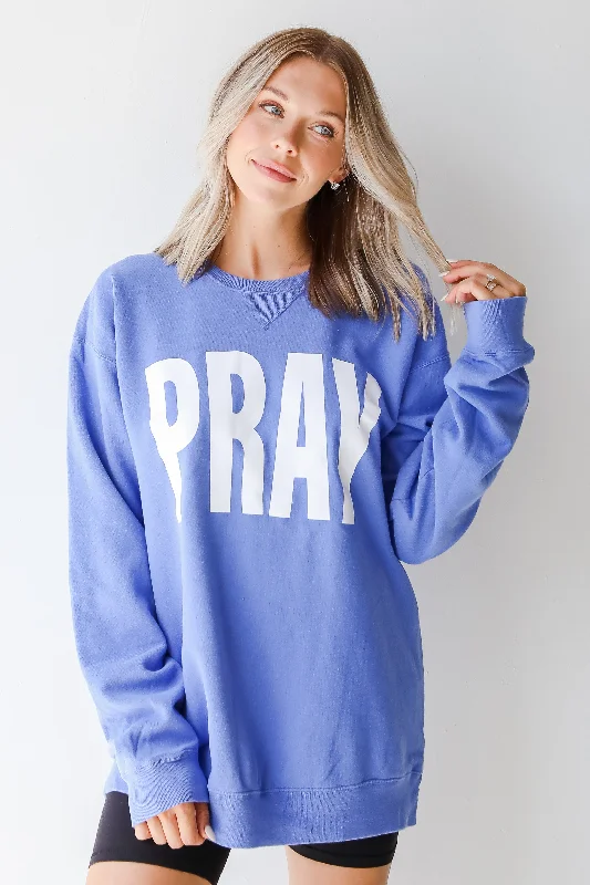 Purple Pray Sweatshirt Hoodie with Batwing Sleeves Loose Dramatic