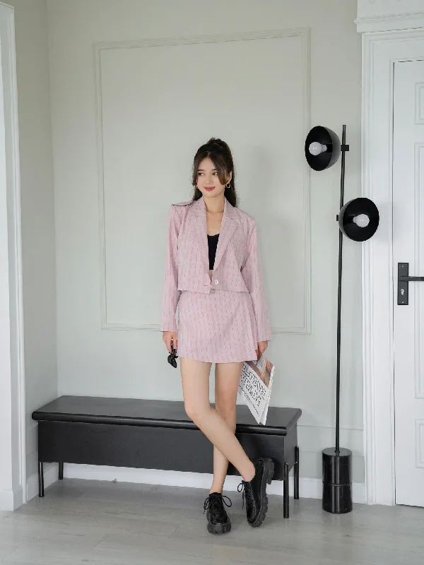 Esther Pink Blazer Top and Mini Skirt - Gu Fashion | Vietnam Fashion Women's Vintage Jacket