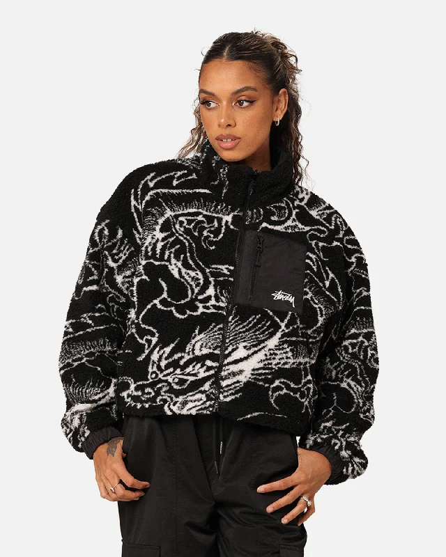 Stussy Women's Dragon Reversible Work Jacket Black Corduroy Jacket Velvet Jacket Brocade Jacket