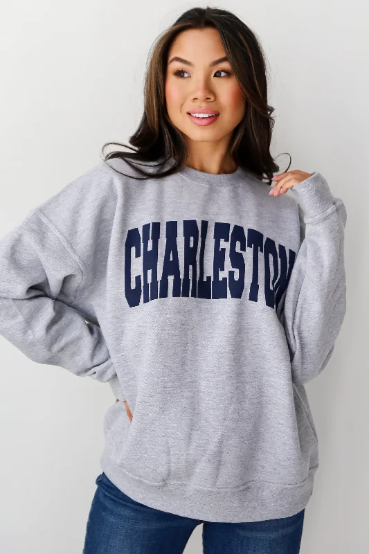 Heather Grey Charleston Sweatshirt Hoodie with Illustration Artistic Creative