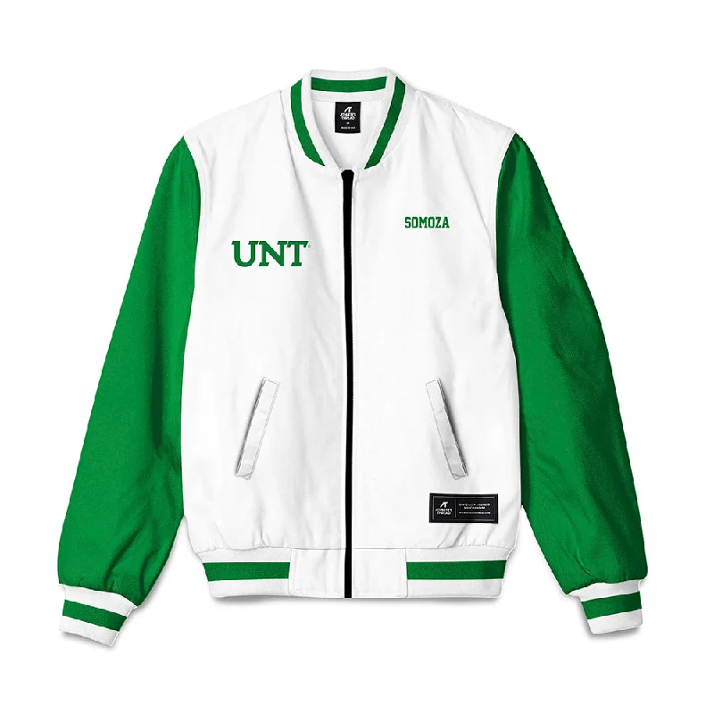 North Texas - NCAA Women's Swimming & Diving : Gabi Somoza - Bomber Jacket Print Jacket Jacquard Jacket Patchwork Jacket