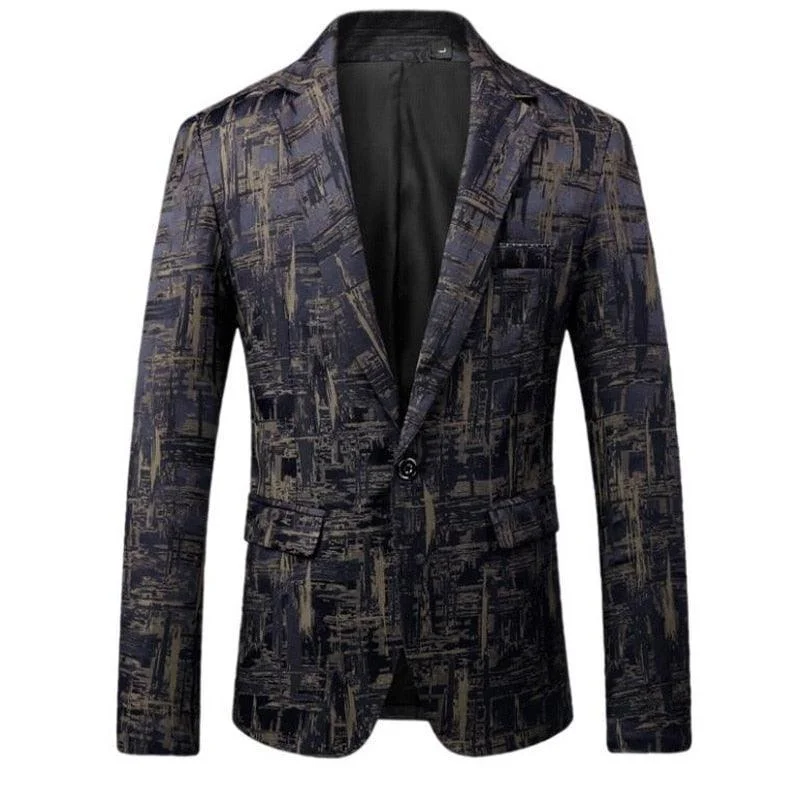 Men Blazer - Geometric Blazer Women's Navy Jacket