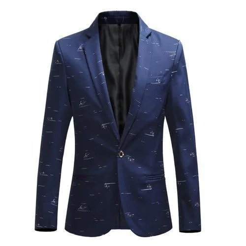 Men Blazer - Casual Blazer With White Prints Women's Denim Suit