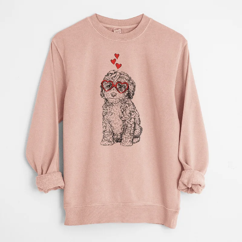 Valentine Sweet Tea the Mini Doodle - Unisex Pigment Dyed Crew Sweatshirt Hoodie with Lace Feminine Delicate