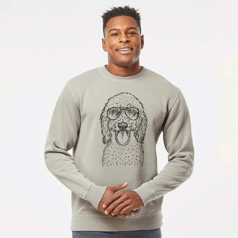 Aviator Pavlov the Goldendoodle - Unisex Pigment Dyed Crew Sweatshirt Hoodie with Print Artistic Unique